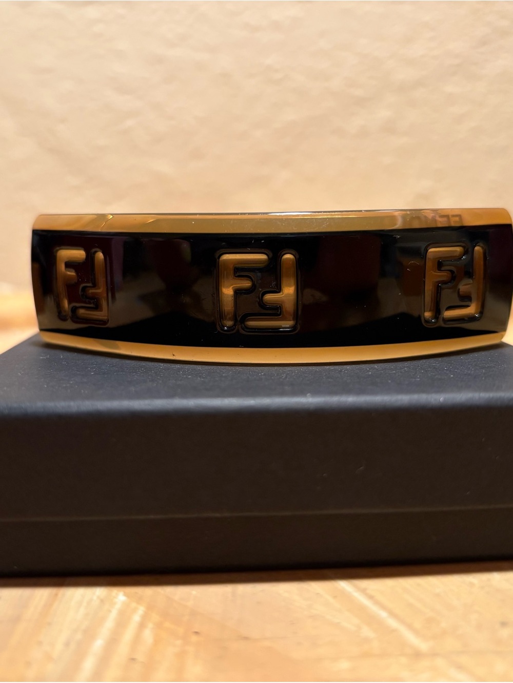 Fendi Black and Gold hair clip with FF Logo